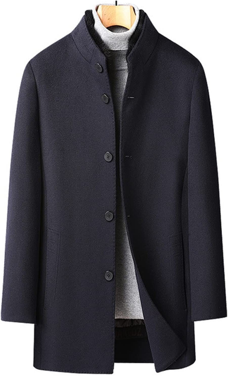 GPPZM Men's Winter Coat Down Liner Removable Stand Collar Woolen Jackets Long Cashmere Windbreaker Thick Warm Peacoat (Color : Black, Size : L Code)