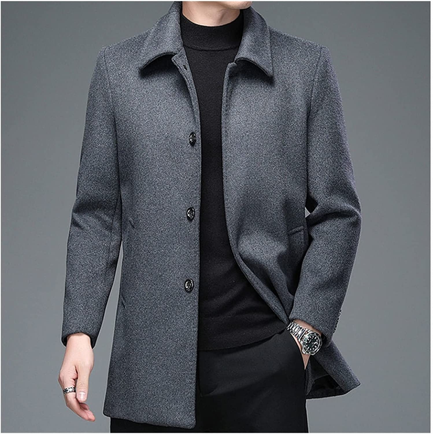 GPPZM Mens Winter Jackets and Coats Business Casual Woolen Jackets Coats Long Overcoat Men Turn Down Collar Wool Blends (Color : Gray, Size : 3XL Code)