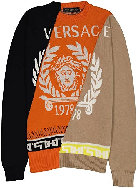 Versace Men's Multicolor Intarsia-Knit Jumper, Brand Size 52