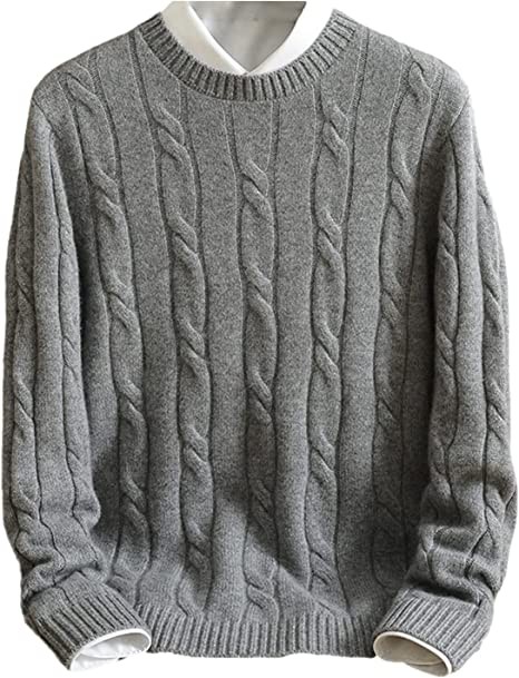 Winter 100% Cashmere Sweater Men's Thickened Solid Color Jacquard Pullover Round Neck Knitted Sweater