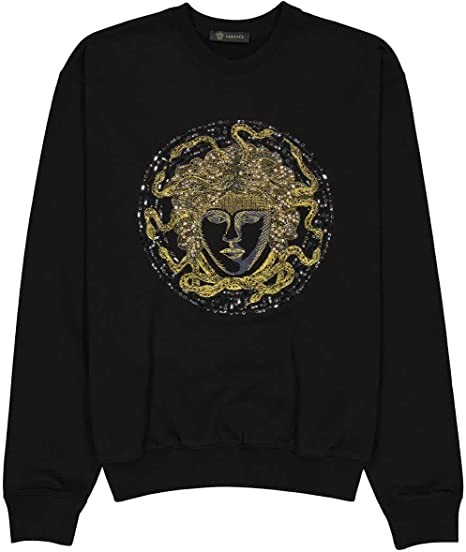 Versace Men's Black Crystal Embroidered Medusa Sweater, Size Small