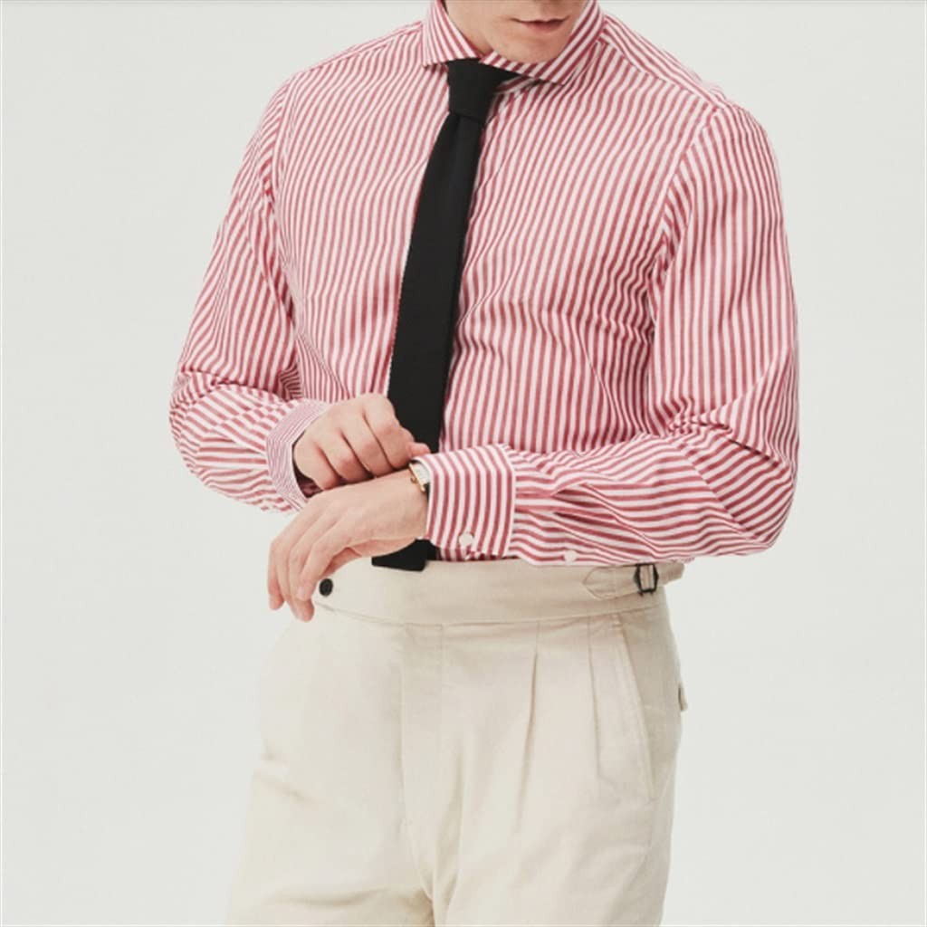 YKBTP Men's Casual Business Striped Dress Shirts Suits Long Sleeve Shirts Spring Autumn (Color : Red, Size : 39 Code)