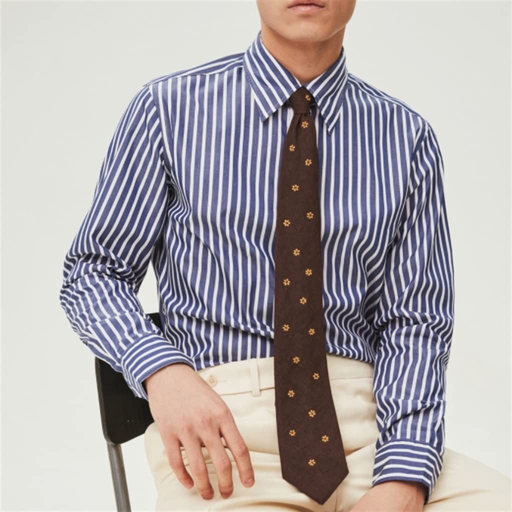 YKBTP Shirt Men's Long Sleeve Navy Blue Striped Cotton Slim Fit Business Dress Shirt Spring Autumn (Color : Blue, Size : 41 Code)