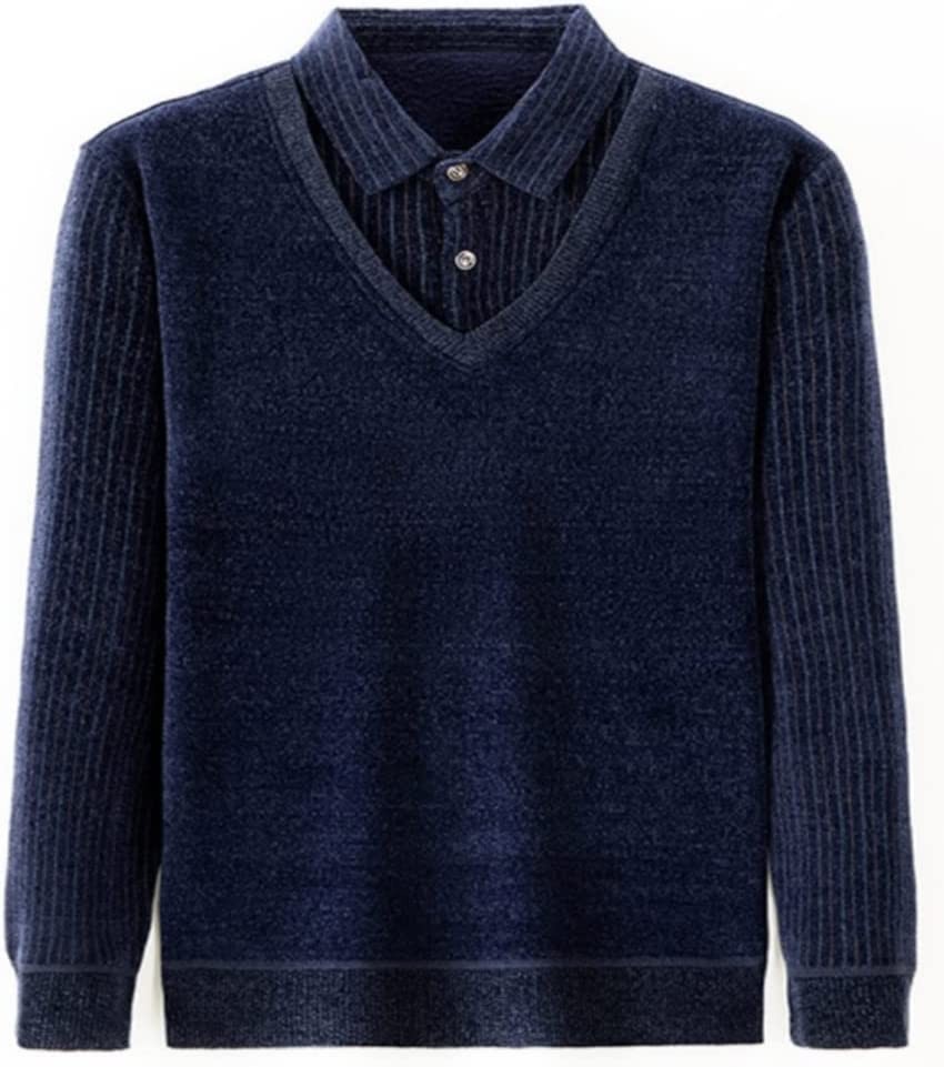 YKBTP Two Piece Shirt Men Velvet Solid Warm Spring and Autumn Clothes Long Sleeve Korean Style Slim Fit Tops (Color : A, Size : X-Large)