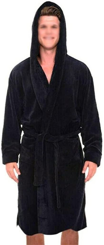bathrobe Bathrobe Men's Solid Color Hooded Bathrobe Thickened Soft Autumn and Winter Home Wear Pajamas