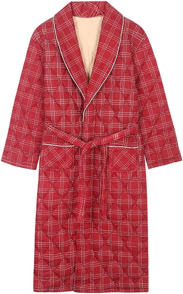 CZDYUF Bathrobe Men's Winter Pajamas 3-layer Thickening Warm Home Wear Red Bathrobe Men's Pajamas Home Wear Bathrobe