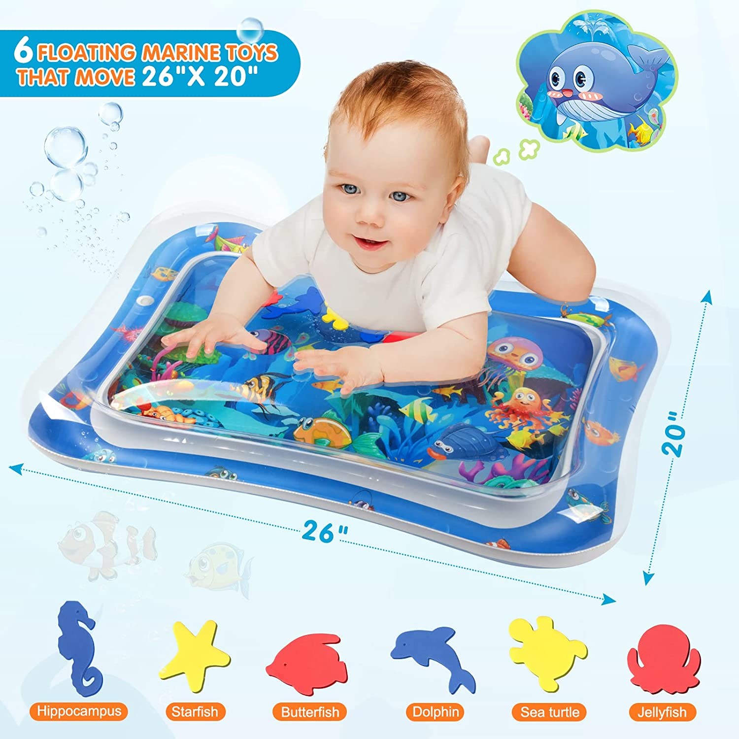 Roll over image to zoom in Infinno Inflatable Tummy Time Mat Premium Baby Water Play Mat for Infants and Toddlers Baby Toys for 3 to 24 Months, Strengthen Your Baby's Muscles, Portable
