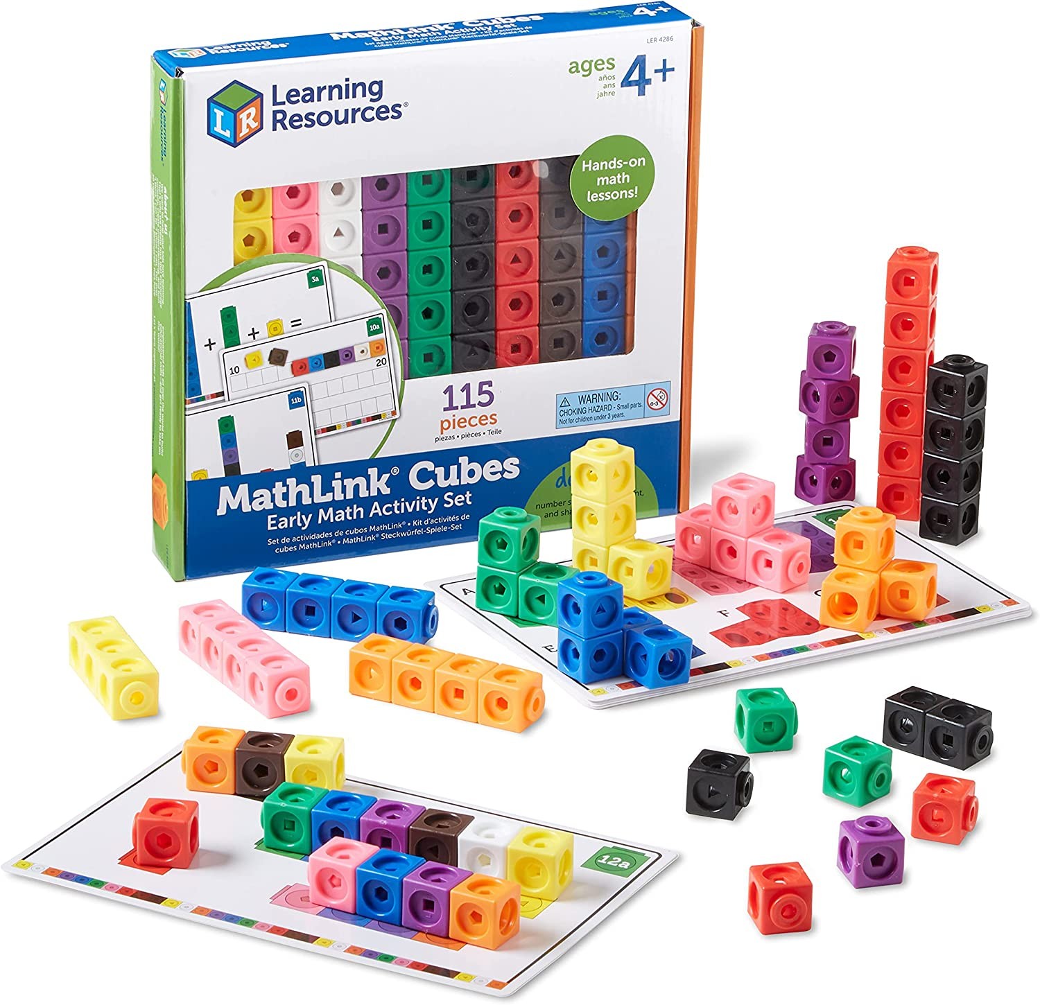 Learning Resources MathLink Cubes Early Math Activity Set - 115 Pieces, Ages 4  Kindergarten STEM Activities, Math Cubes Activity Set and Games for Kids, Mathlink Cubes Activity Set