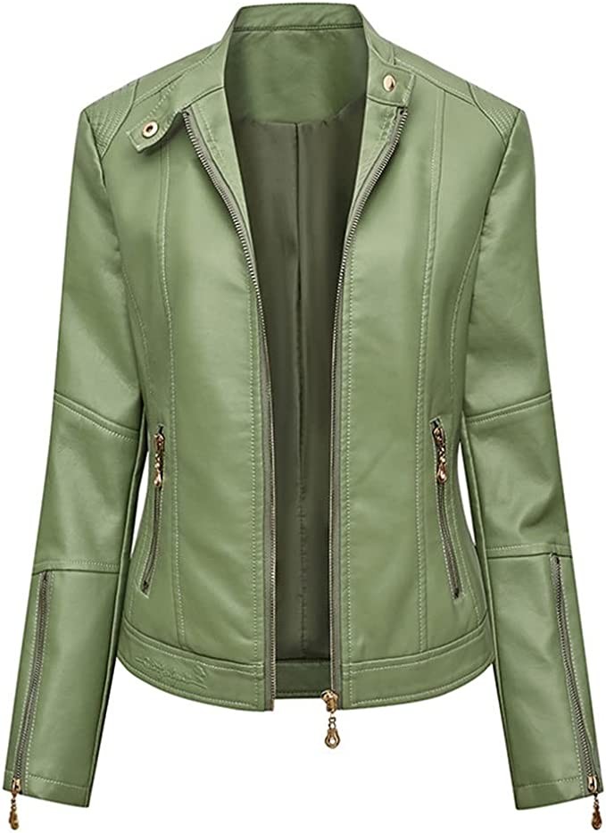 SHUAN Leather Jacket Women Slim Fit Zipper Casual Biker Jackets Outwear Female Tops Spring Autumn Leather Coat