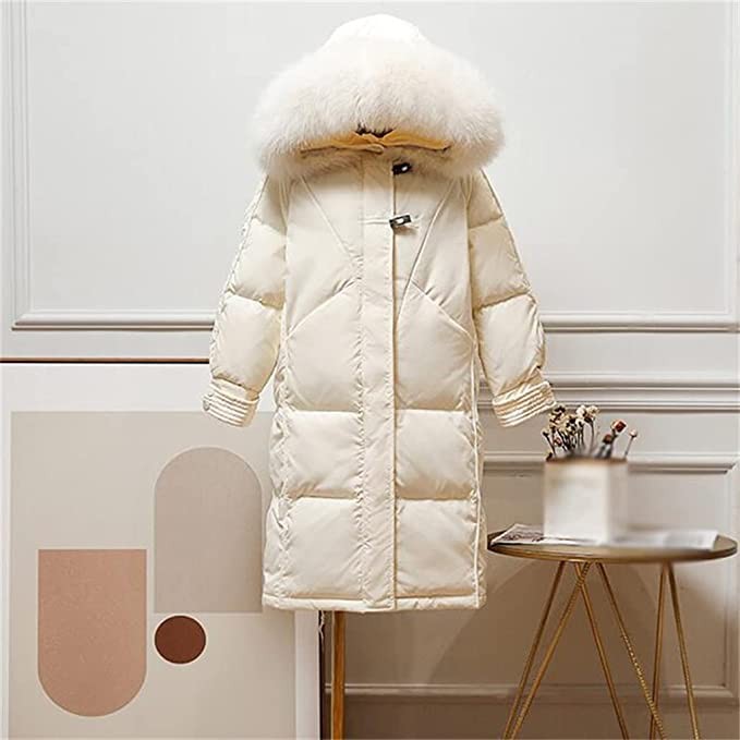 MJWDP Down Jacket Female Winter Cowl Buckle Duck Down Knee Thickening Warm