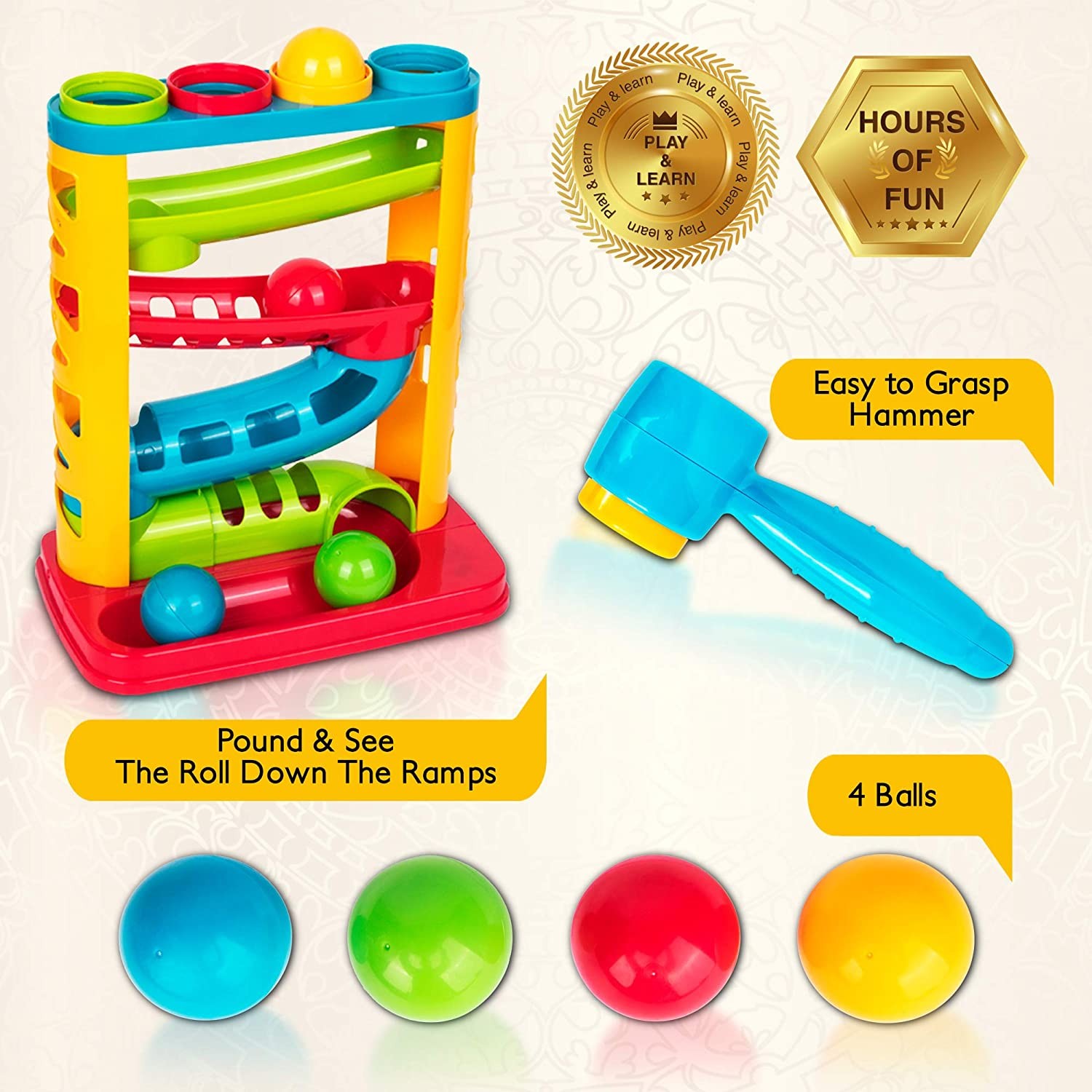 Durable Pound A Ball Toys for Toddler, Stacking, Learning, Active, Early Developmental Hammer Montessori Toys, Fun Gifts for Boy
