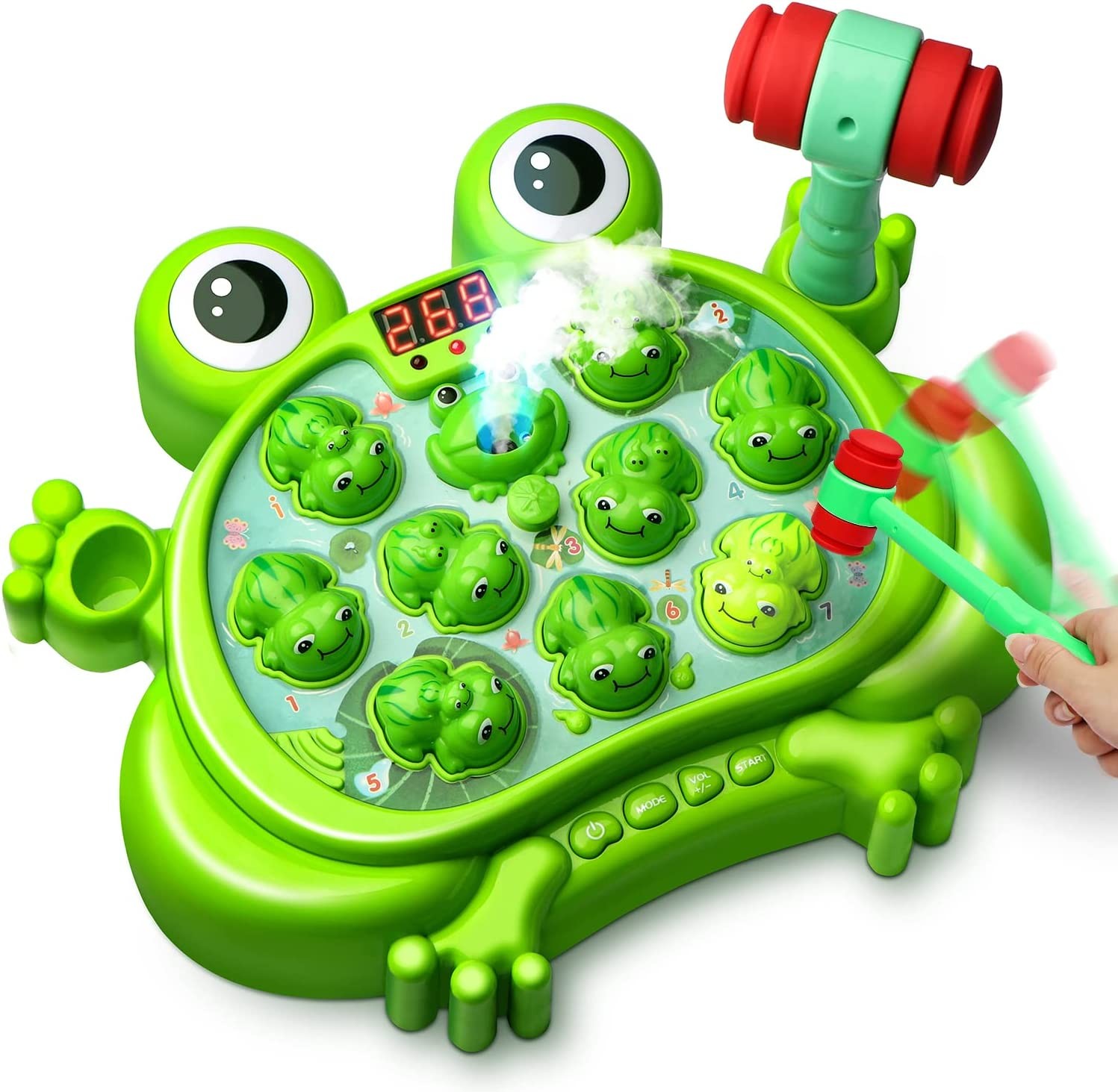 Whack A Frog Game,Toys for 2 Year Old Boy and Toddlers,5 Modes,45 Levels,with 9 Music Spray and Light-up,Baby Early Learning Developmental Interactive Toys Birthday Gifts for Ages 2,3,4 Year Old Boy