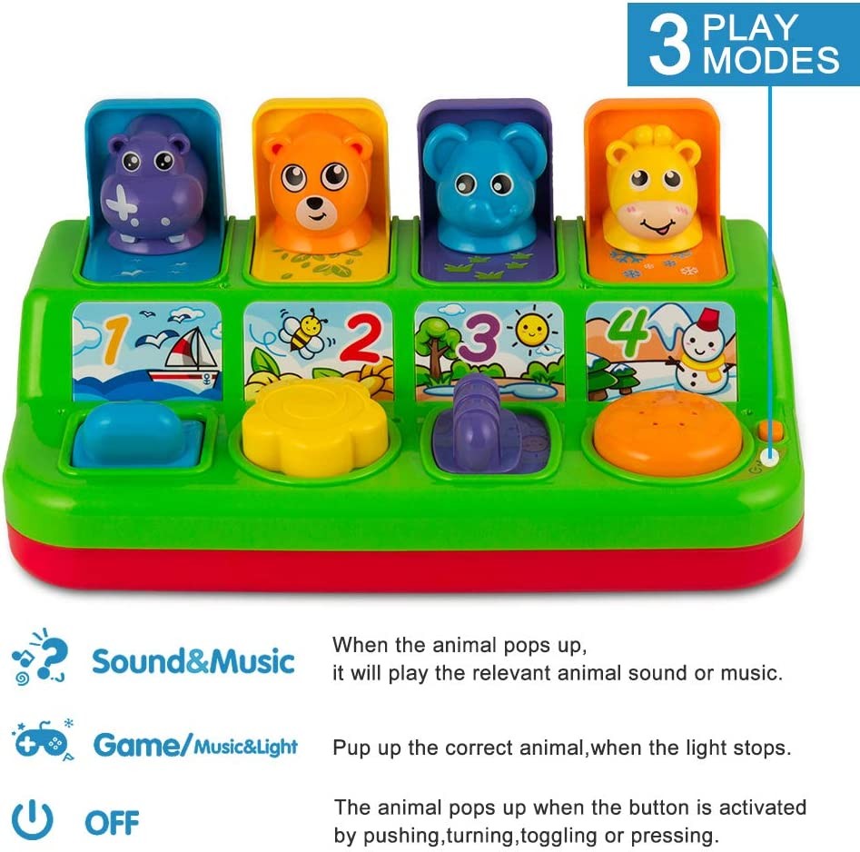 YEEBAY Interactive Pop Up Animals Toy with Music, Animal Sound, Activity Toys for Ages 9 - 12 - 18 Months