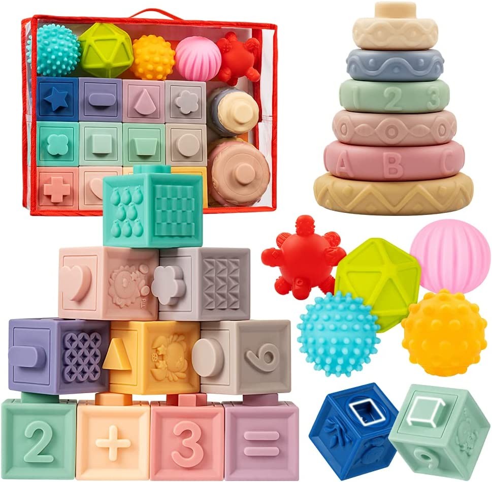 Jyusmile Baby Toys 6-12 Months, Montessori Toys for Babies 6-12 Months, Incl Stacking Building Blocks