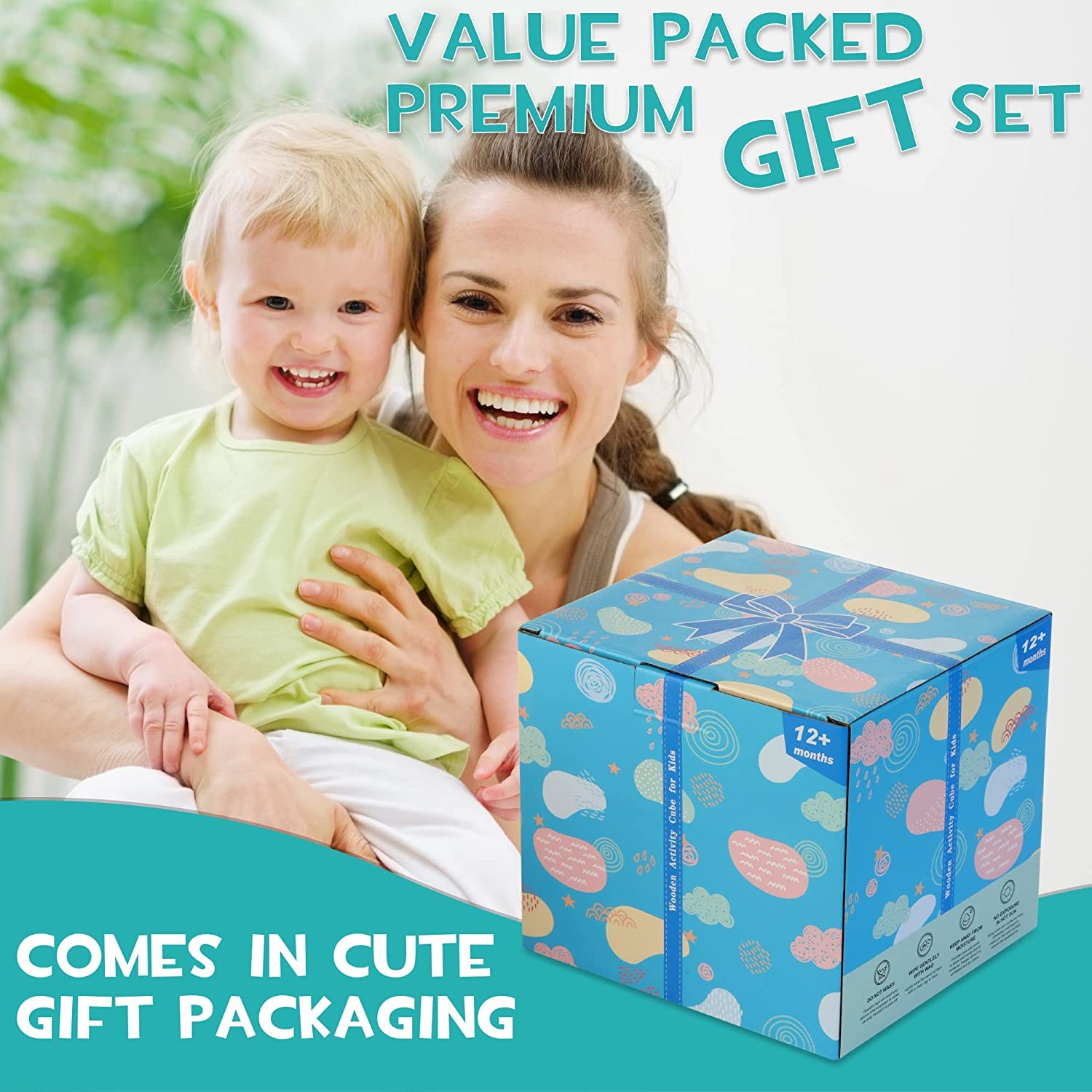 HELLOWOOD Wooden Kids Baby Activity Cube, 8-in-1 Toys Gift Set for 12M  Boys