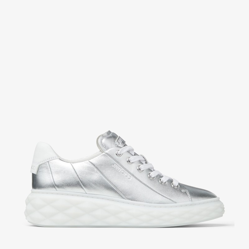 Silver Metallic Nappa Low-Top Trainers with Platform Sole