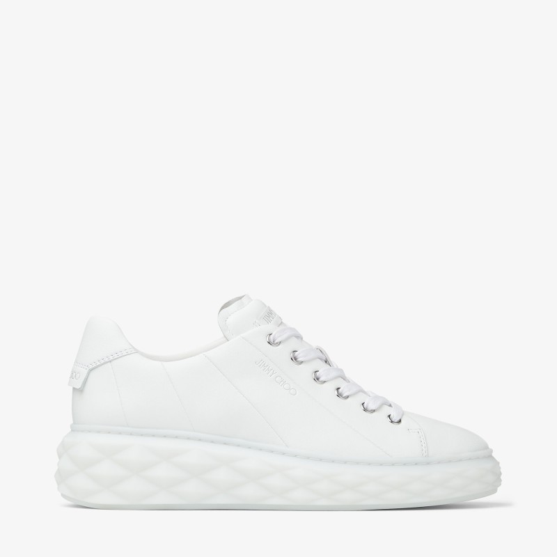 White Nappa Leather Low-Top Trainers with Platform Sole