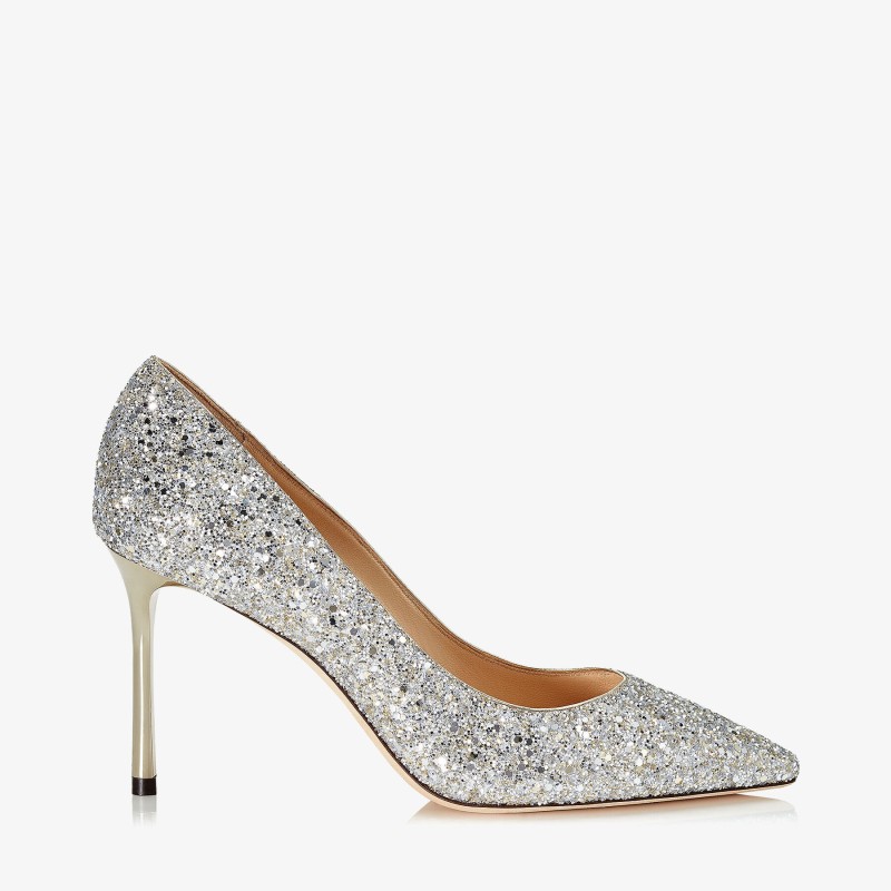 Champagne Coarse Glitter Fabric Pointy Toe Pumps