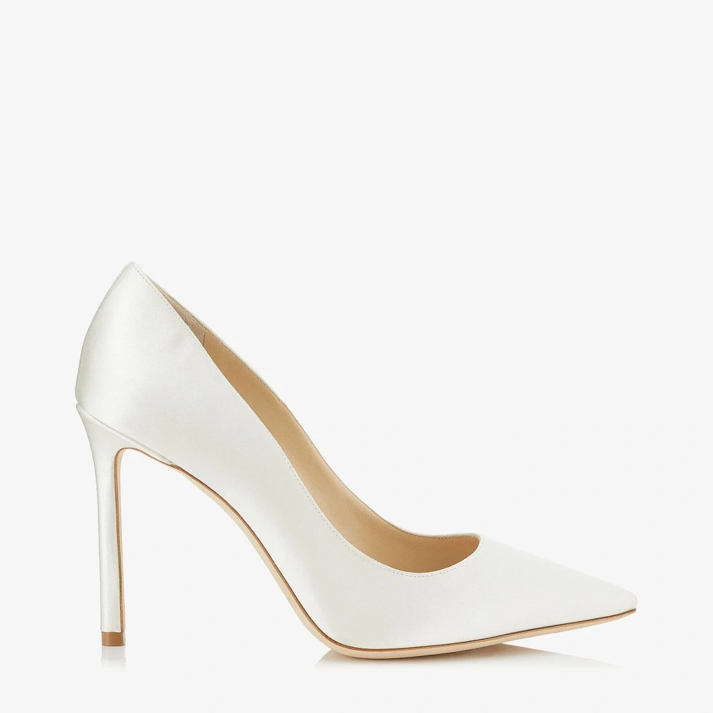 Ivory Satin Pointy Toe Pumps