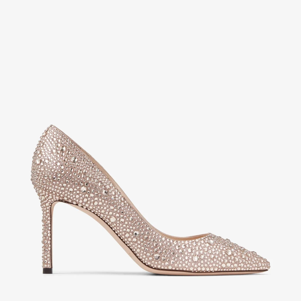 Honey Gold Shimmer Suede Pumps with Crystal Embellishment