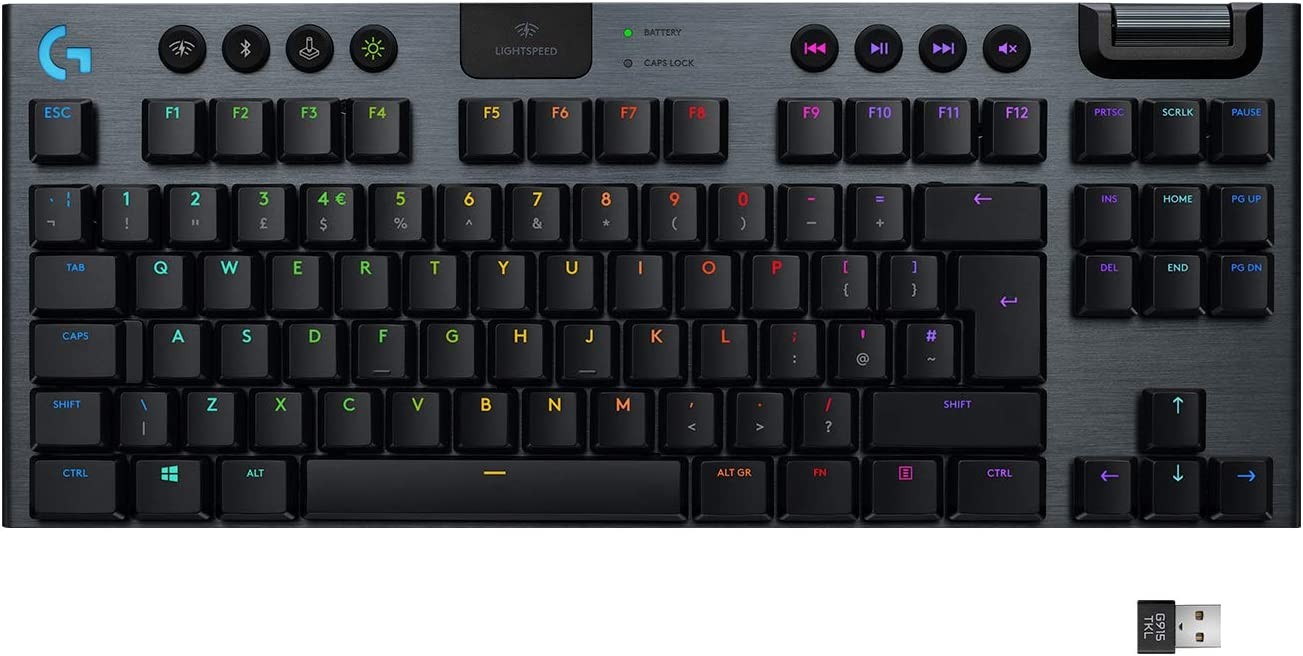 Logitech G915 TKL Tenkeyless Lightspeed Wireless RGB Mechanical Gaming Keyboard, Low Profile Switch Options, LIGHTSYNC RGB, Advanced Wireless and Bluetooth Support - Linear , Black