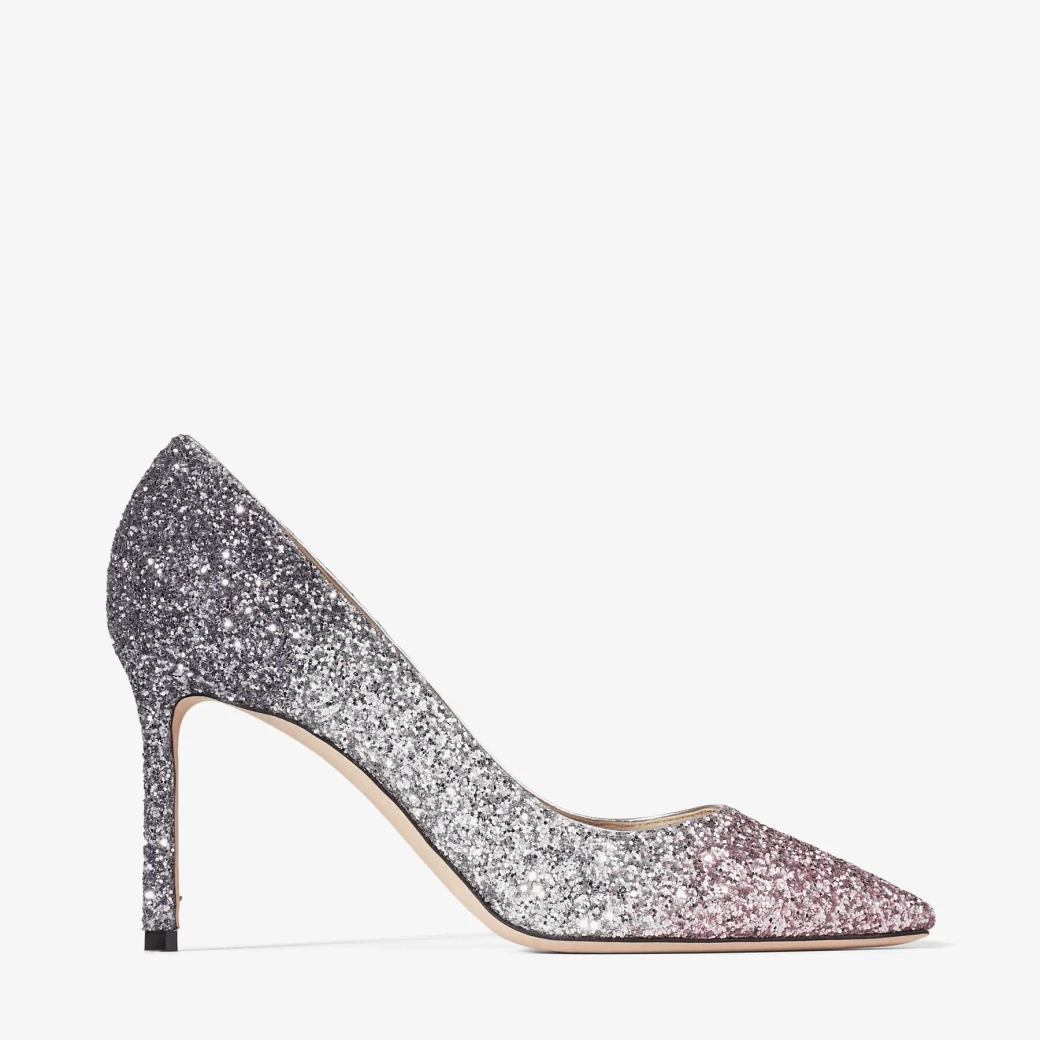 Ballet Pink, Silver and Anthracite Triple Glitter Dégradé Pointed Pumps