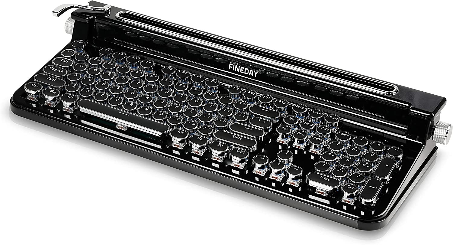 FINEDAY Keyboard 2.0, Blue Switch, Retro Wireless Mechanical Keyboard, Typewriter Designed, Full 104 Keys with Bluetooth 5.0