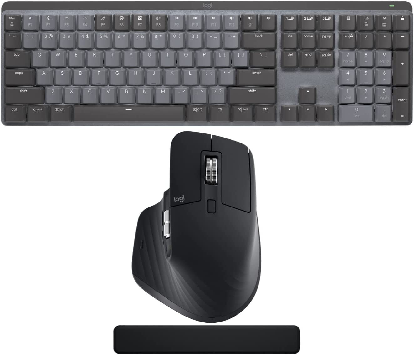 Logitech MX Mechanical Wireless Illuminated Performance Keyboard with Mouse and Palm Rest Bundle (3 Items)
