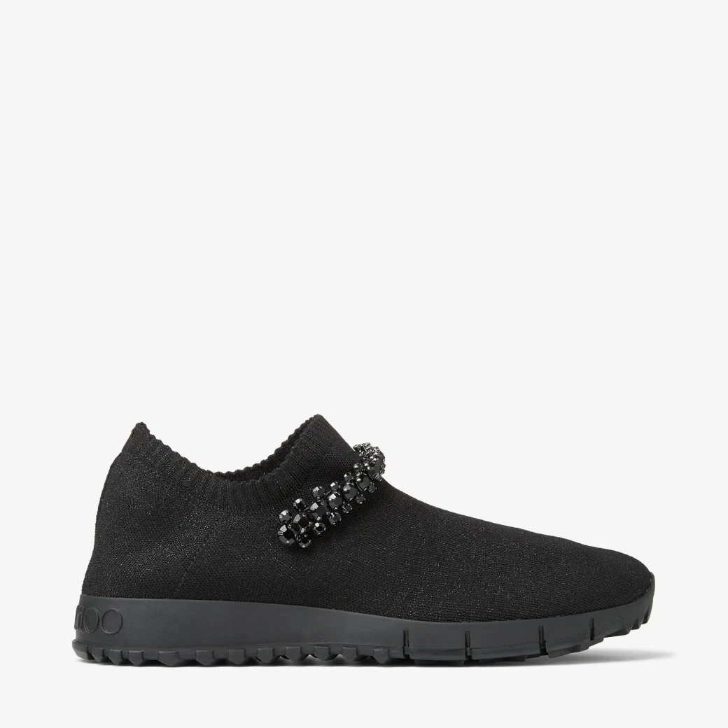 Black Knit Trainers with Crystals