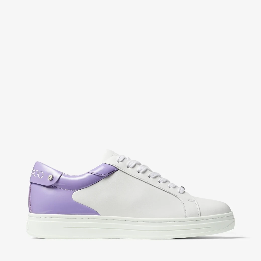White Calf Leather and Wisteria Patent Low Top Trainers