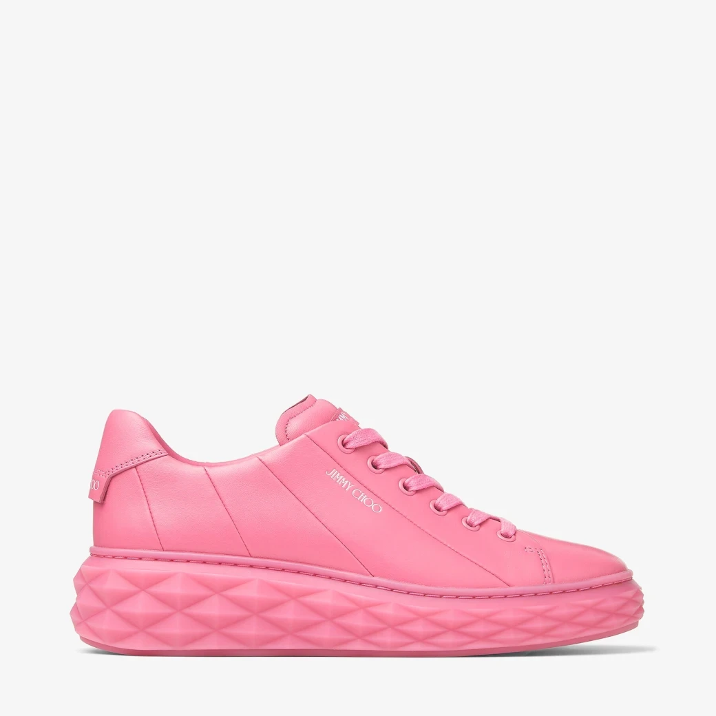 Candy Pink Nappa Leather Low-Top Trainers with Platform Sole