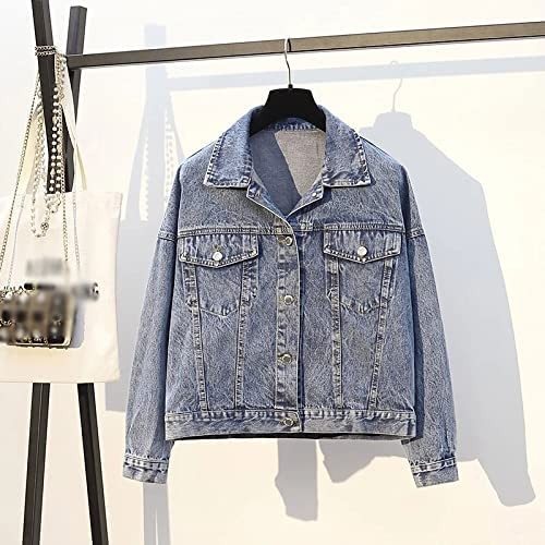 WPYYI Women's Denim Jacket Sequined Casual Blue Jacket Women Loose Vintage Streetwear Female Jacket Coat Sequined Jacket