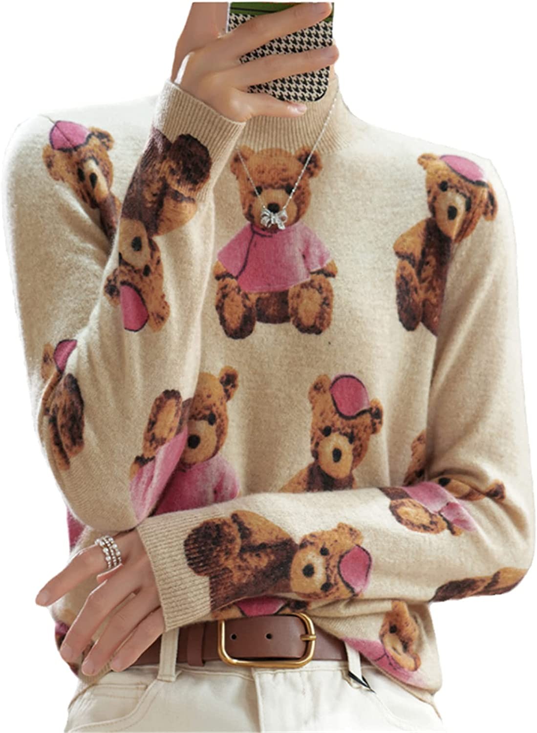 Cashmere Heavy Industry Women's Half Turtleneck Pullover Sweater Autumn and Winter Animal Knitted Sweater Top