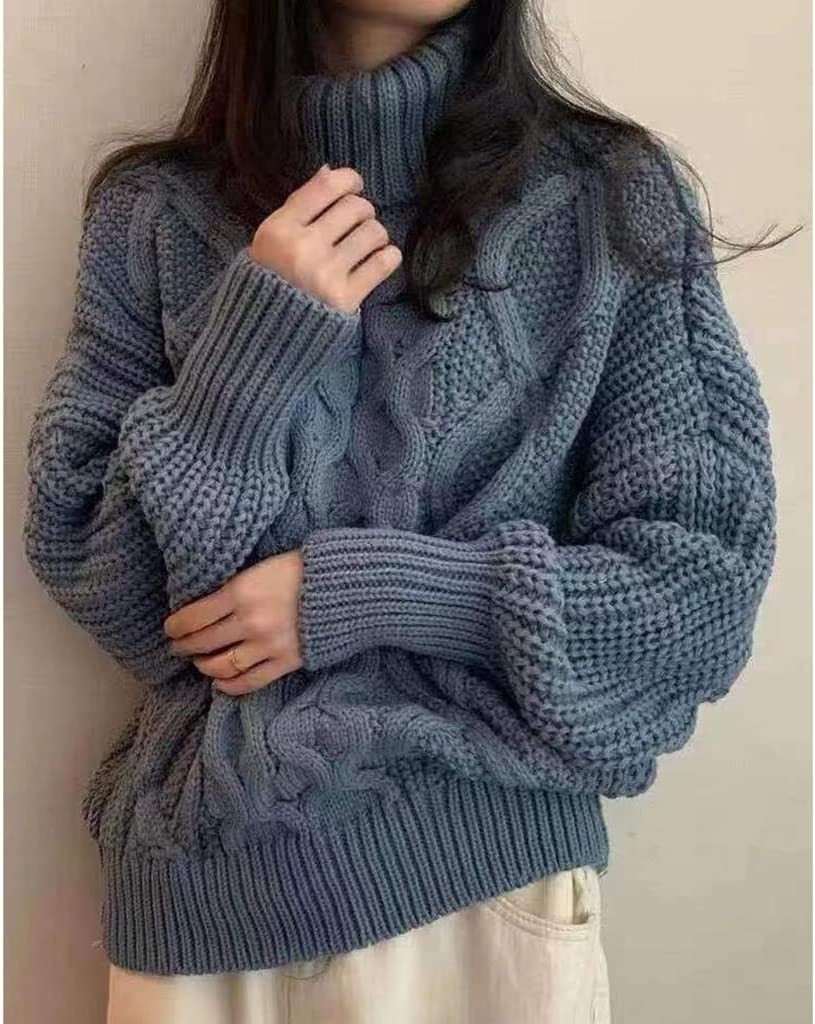 N/A Sweater Women Gray Vintage Knitted Pullover Winter Neck Female Clothing