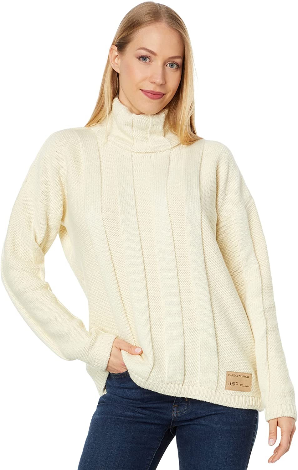 Dale of Norway Kvaloy Women’s Sweater - 100% Merino Wool Loose Fit Women’s High Neck Sweater - Rib Knit Turtleneck Pullovers
