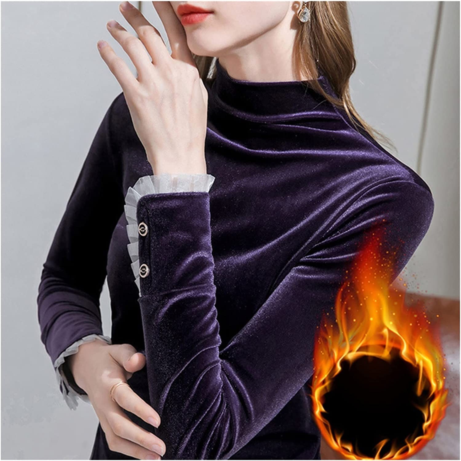 High-Necked Gold Velvet Bottoming Shirt Women's Autumn and Winter Long-Sleeved T-Shirt Warm Sweater