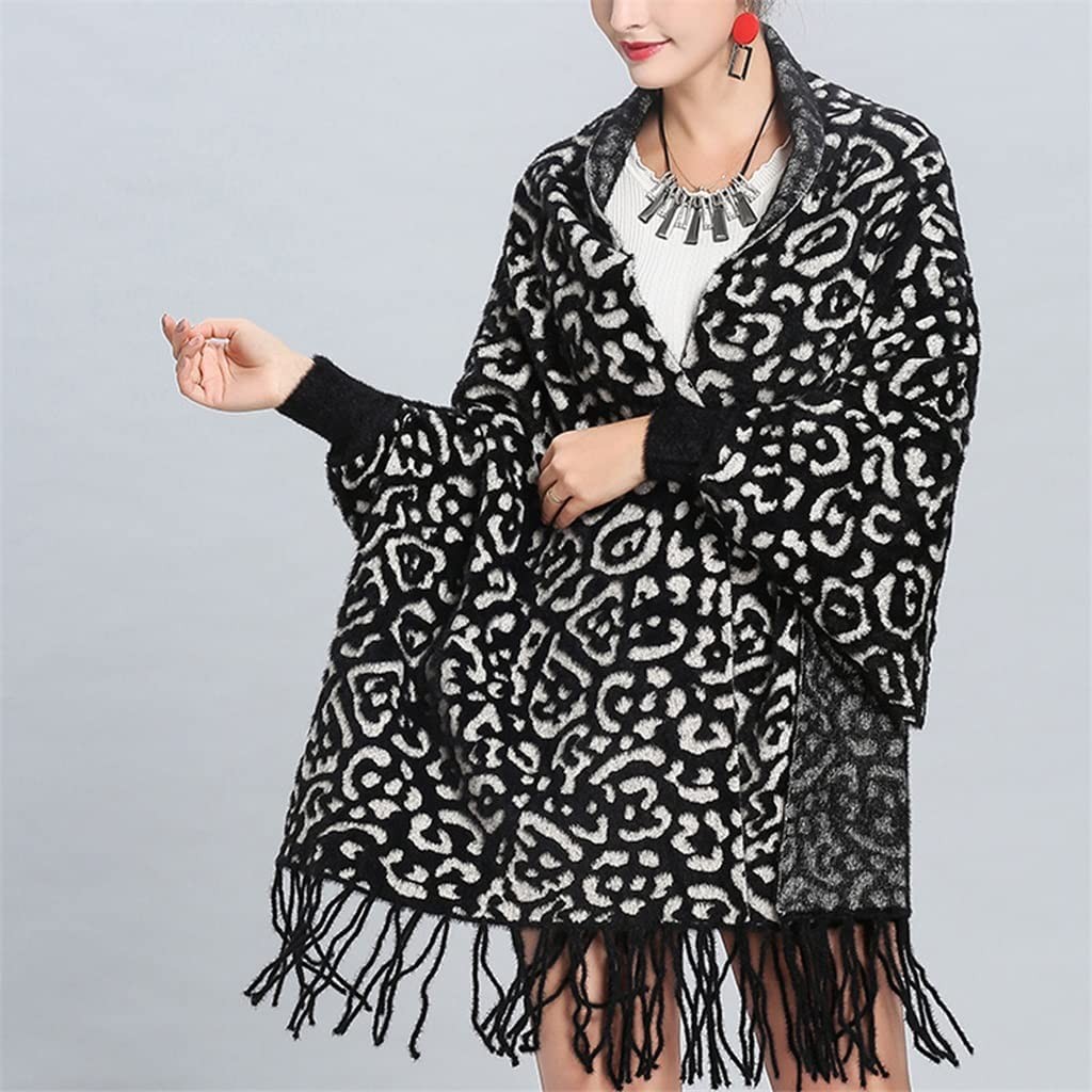 CCBUY Women Tassel Soft Knitted Sweater with Sleeves Autumn Winter Warm Capes Shawls Loose Ponchos