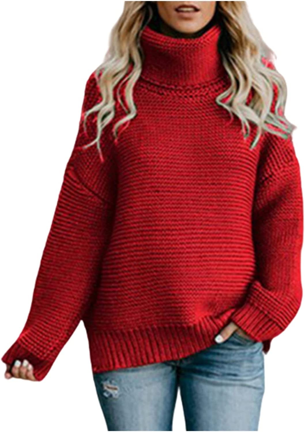 EYHLKM Women Autumn Winter Long Sleeve Turtle Neck Casual Knitted Pullover Sweater Top Ladies Warm Winter high Neck Knitwear