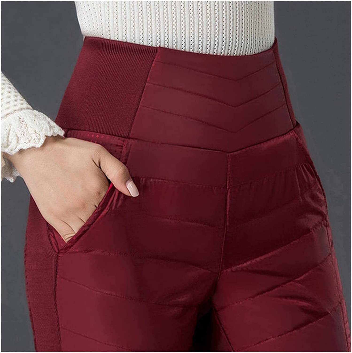 YFQHDD Women's Winter Down Pants Outer wear high Waist Plus Velvet Thickening Warm Stretch Slim Trousers