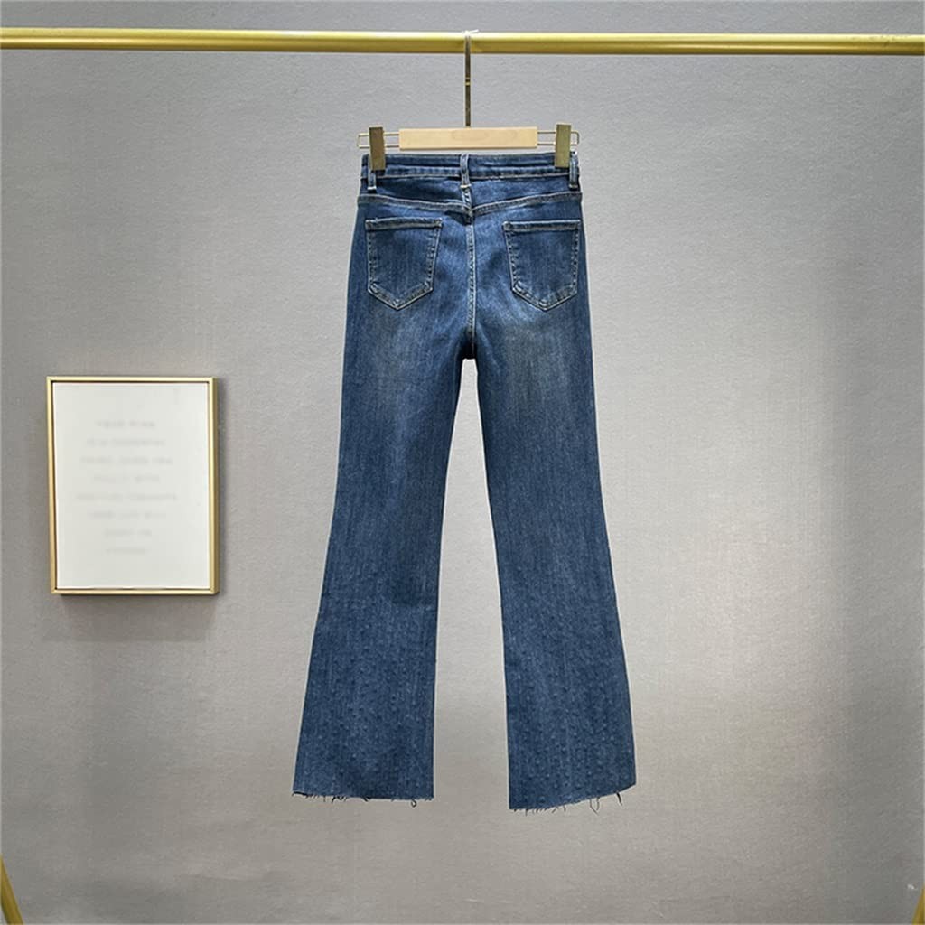 Thin Jeans Women's Winter Jean Denim High Waist Rhinestone Bootcut Trousers Elastic Ladies Jeans