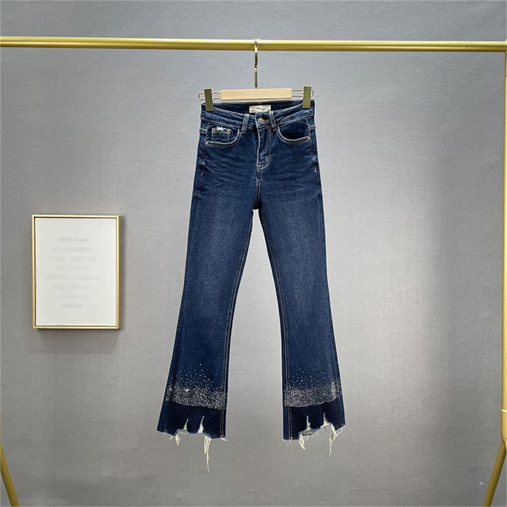 CJTMY Jeans for Women Trousers Autumn and Winter Elastic High Waist Pants Ripped Drak Denim Pants Woman Jean