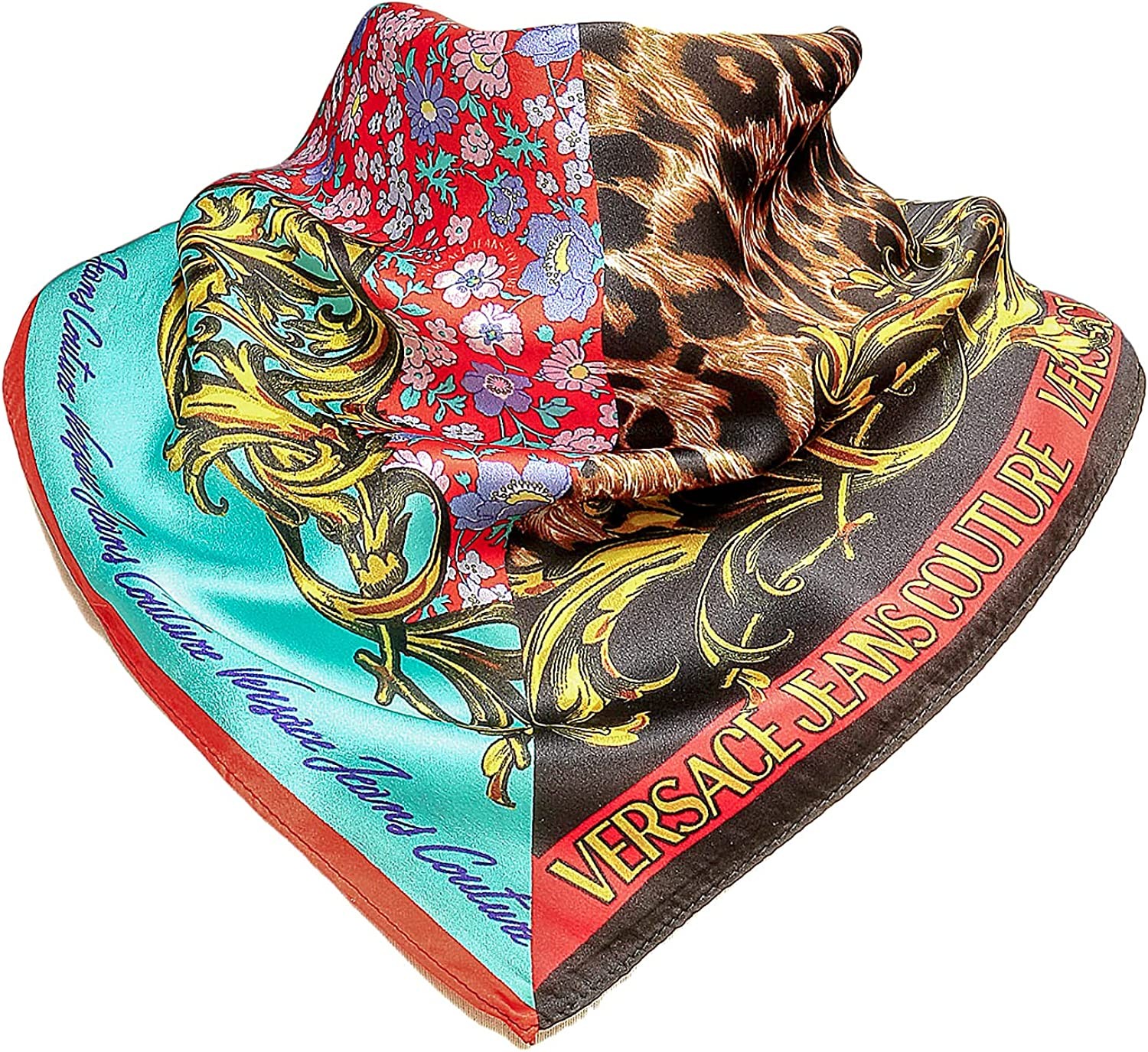 Versace Jeans Couture Baroque Print Multicolor Pure Silk Scarf for Womens