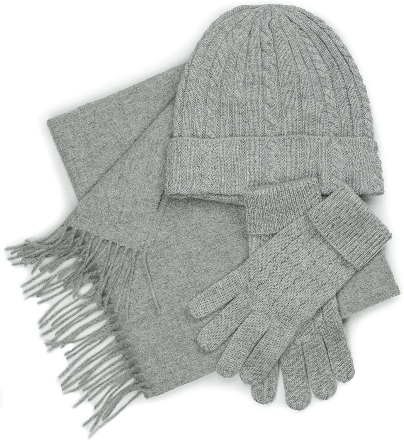 Fishers Finery Women's 100% Cashmere 3pc Hat Glove and Scarf Set; with Exquisite Box