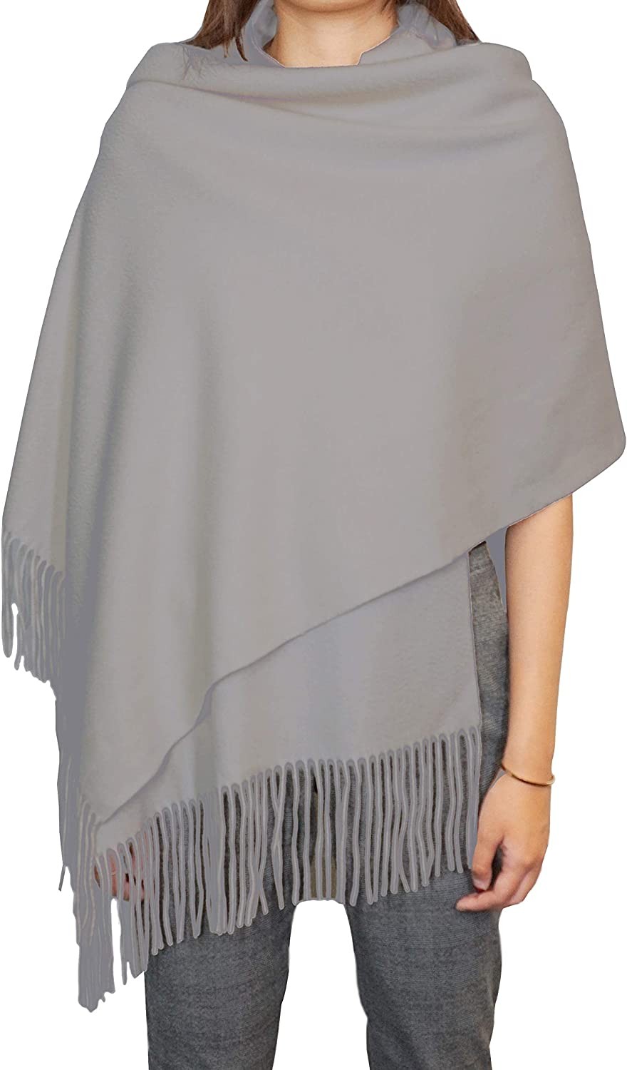 State Cashmere Solid Color Fringe Shawl 100% Cashmere Oversized Wrap Scarf