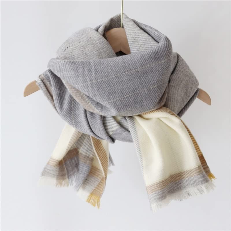 WSJIE Women Colors Matching Big Plaid Scarf Grey Soft Imitaion Burrs Big Blanket Shawl
