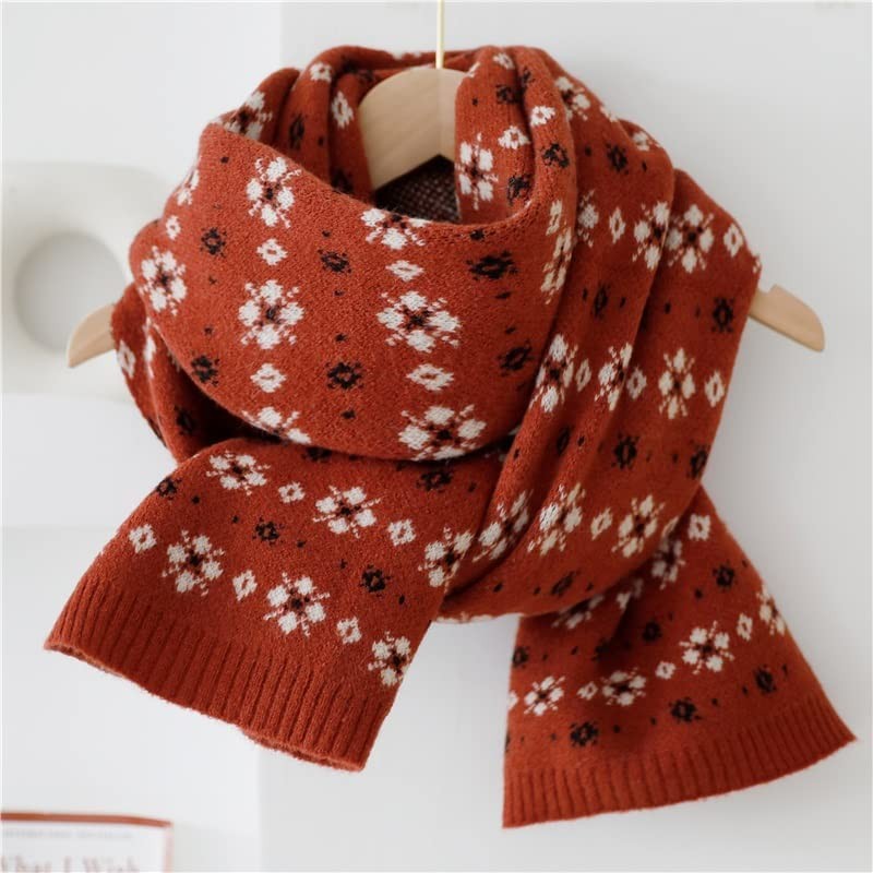 WSJIE Women Flower Scarf Sweet Skin Friendly Neckerchief Soft Knitted Neck Shawl