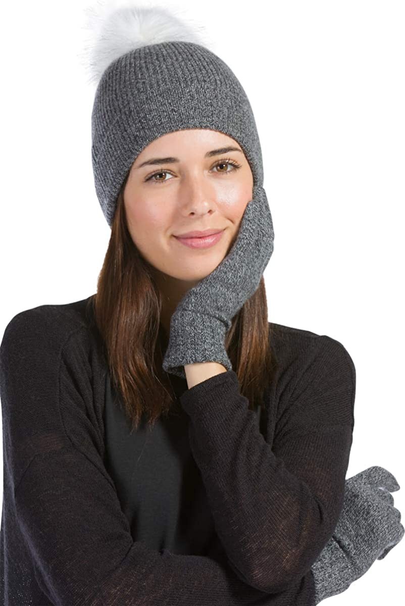Fishers Finery Women's 100% Cashmere Pom Hat and Glove Set; with Gift Box