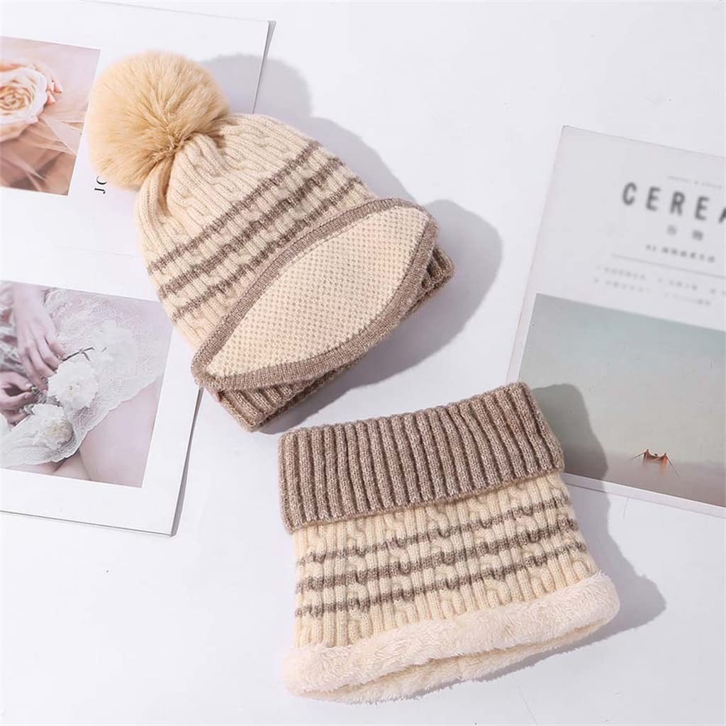 EKDSPW Knitted hat Women Winter Ear Protection face Protection Knitted hat kit Winter Double Layer Plus Fleece Wool hat Scarf