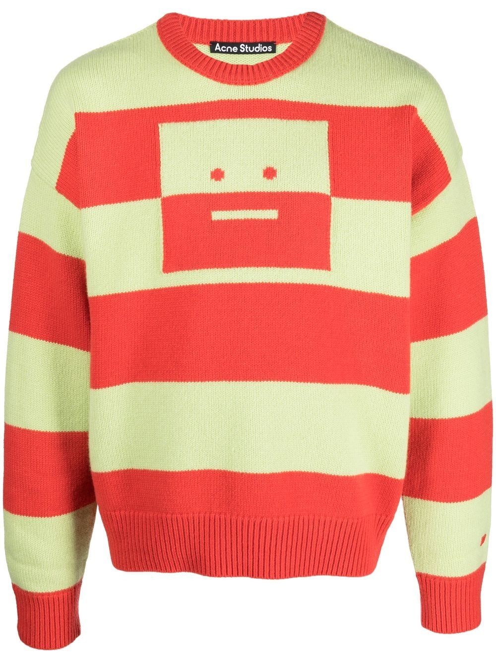 face-motif striped wool sweater