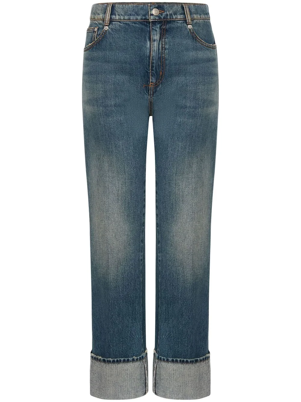 turn-up hem straight-leg jeans